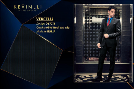 D677/3 Vercelli CVM - Vải Suit 95% Wool - Xanh navy Sọc